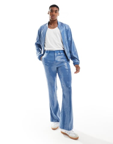 ASOS DESIGN smart co-ord sequin flare trouser in blue