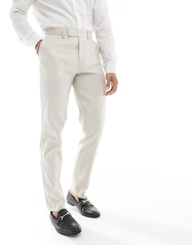ASOS DESIGN slim with linen suit trousers in stone