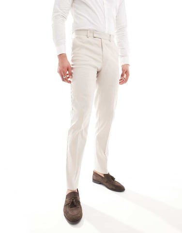 ASOS DESIGN slim linen blend suit trousers in stone