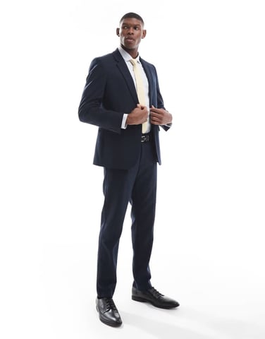 ASOS DESIGN skinny suit trousers with wool in blue barleyweave