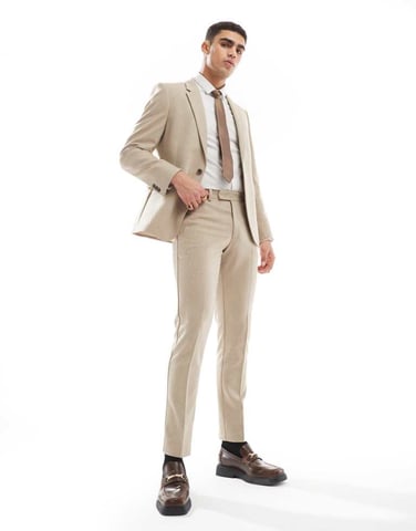 ASOS DESIGN skinny suit trousers with wool in camel barleyweave