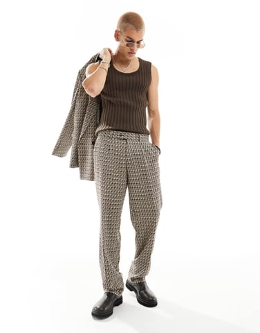 Viggo fernandes oversized checked suit trousers in tan