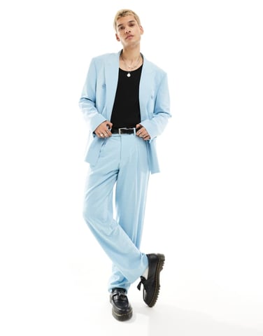 Viggo zidan printed oversized suit trousers in baby blue
