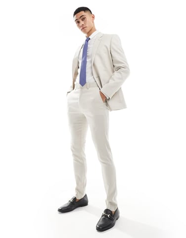ASOS DESIGN skinny linneblandning kostymbyxor i stone