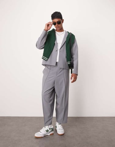 ASOS DESIGN relaxed barrel leg smart suit trousers in grey