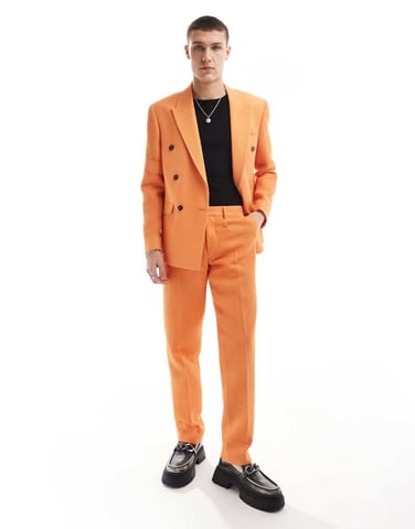 Viggo oversized suit trousers in bright orange waffle