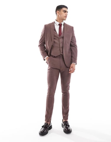 ASOS DESIGN wedding skinny suit trouser in burgundy microtexture