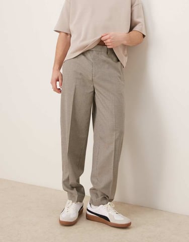 ASOS DESIGN smart oversized tapered trousers in brown microcheck