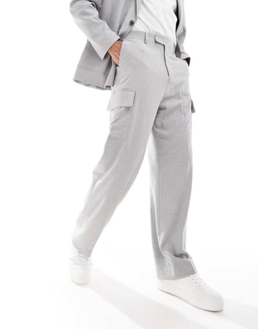 ASOS DESIGN wide cargo microtexture suit trouser in grey