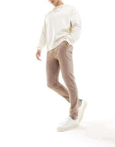 ASOS DESIGN smart skinny trousers in stone window pane check