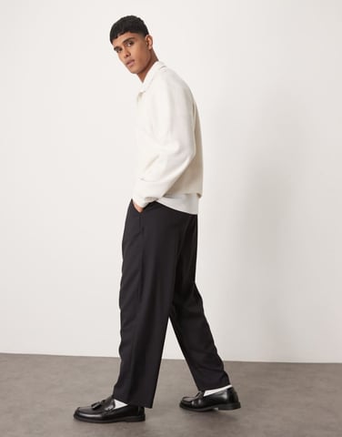ASOS DESIGN loose skater fit smart trousers in washed black