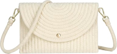 Ladies Minimalist Envelope Crossbody Bag, Woven Straw Clutch Bag in White