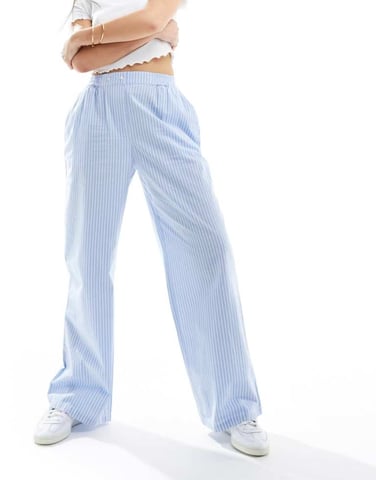 ASOS DESIGN pull on trouser with tab waistband in blue stripe