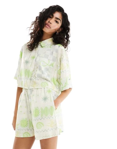 ASOS DESIGN cropped shirt with layered print