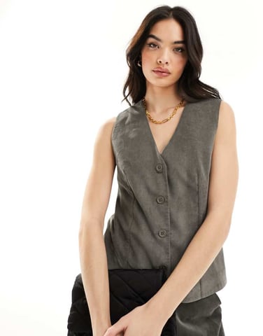 ASOS DESIGN cord waistcoat in khaki co-ord