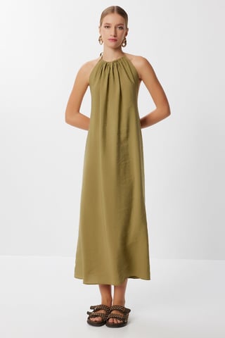 Halter Neck Drape Midi Dress