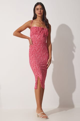 Floral Bodycon Midi Dress with Slit