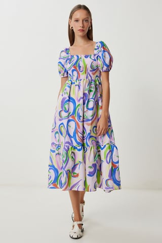 Abstract Print A-Line Midi Dress