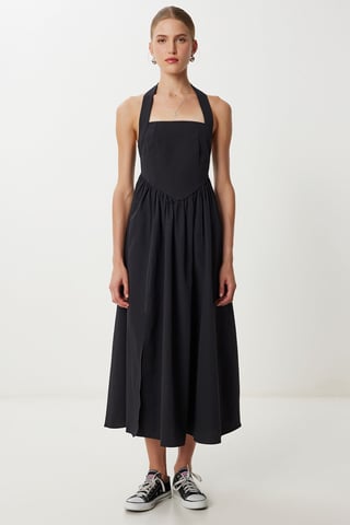 Slim Fit Midi Dress with Square Collar