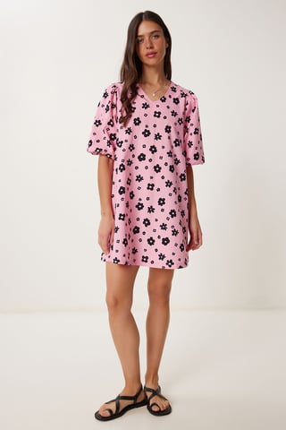 Patterned A-Form Fit Midi Dress with Zipper