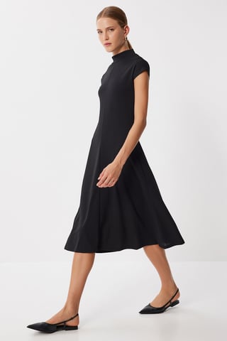A-line midi dress with half turtleneck