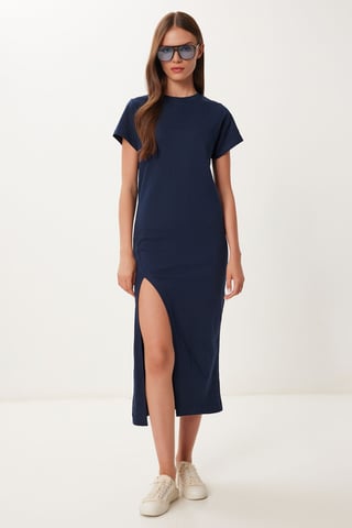 Slim Fit Midi Dress with Side Slit