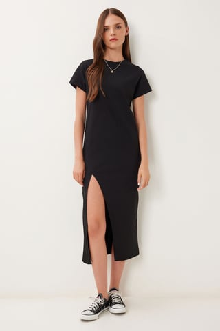 Slim Fit Midi Dress with Side Slit