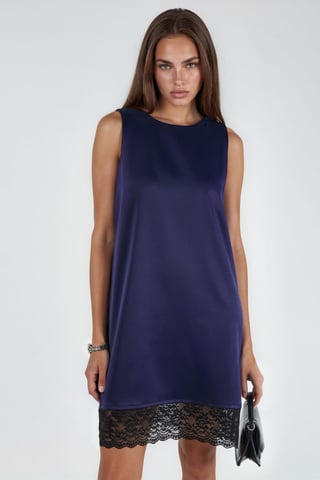 Satin Mini Dress with Lace Detail