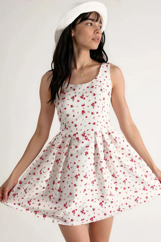 Floral U Collar Mini Skater Dress