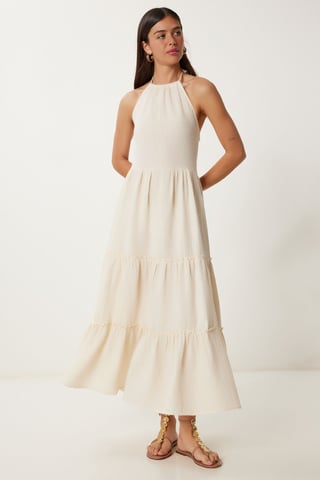 Frilly Halter Neck Maxi Dress