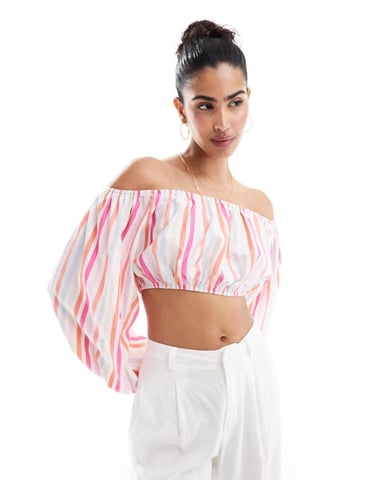ASOS DESIGN poplin stripe bardot top