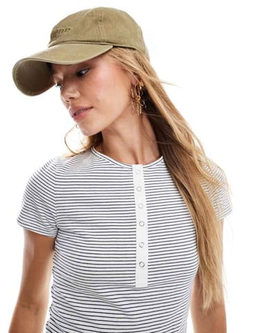 Miss Selfridge popper t-shirt in navy and white stripe