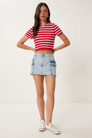 High Waist Denim Skirt with Button Closure