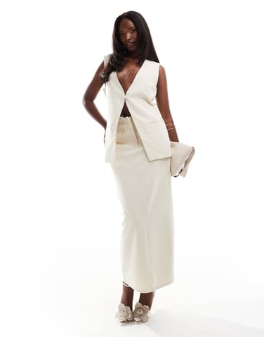 Kaiia exclusive tailored column split back maxi skirt co-ord in stone