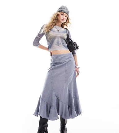 Reclaimed Vintage midi skirt with panelling and buckle waist