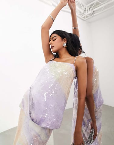 ASOS EDITION abstract print sequin longline cami top co-ord in purple swirl