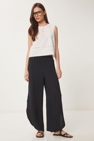 Wide Leg Textured Pull-On Trousers