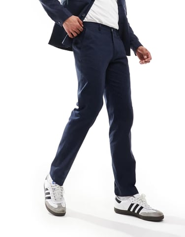 Jack & Jones Premium linen mix casual suit trouser in navy