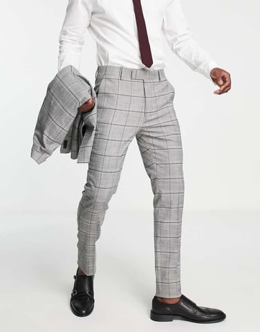 Topman skinny check wedding suit trousers in black and white