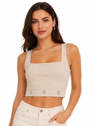 Crop-top met bandjes en crèmekleurige oogjes