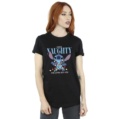 Disney Womens/Ladies Lilo & Stitch Naughty & Nice Cotton Boyfriend T-Shirt (Black)