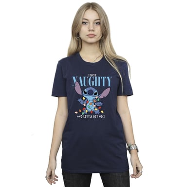 Disney Womens/Ladies Lilo & Stitch Naughty & Nice Cotton Boyfriend T-Shirt (Navy Blue)