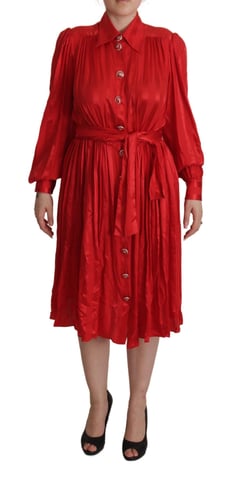 Dolce Gabbana Röd Silke Midiklänning