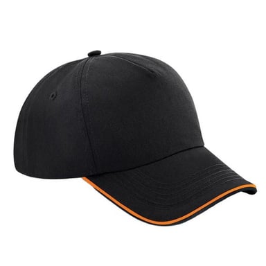 Beechfield Volwassenen Unisex Authentiek 5 paneel Piekdop met leidingen (Zwart/Oranje)