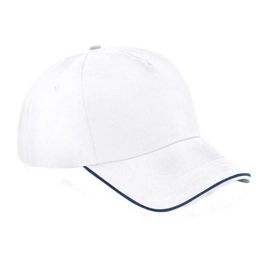Beechfield Volwassenen Unisex Authentiek 5 paneel Piekdop met leidingen (Witte/franse marine)