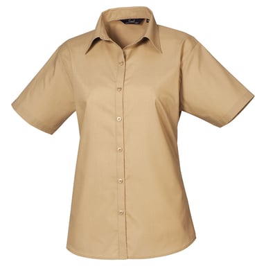 Premier Dames/Dames Popeline Blouse met Korte Mouwen (Khaki)
