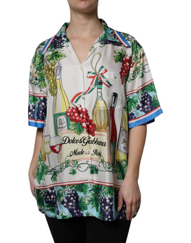 Wine Print Silk Shirt