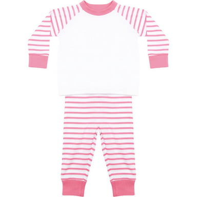 Larkwood Baby Striped Raglan Long-Sleeved Pyjama Set (Pink/White)