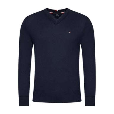 Tommy Hilfiger Mens Cotton Blend V Neck Sweater Top (Navy Blue)
