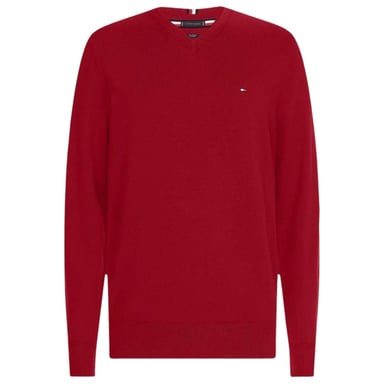 Tommy Hilfiger Mens Cotton Blend V Neck Sweater Top (Red)
